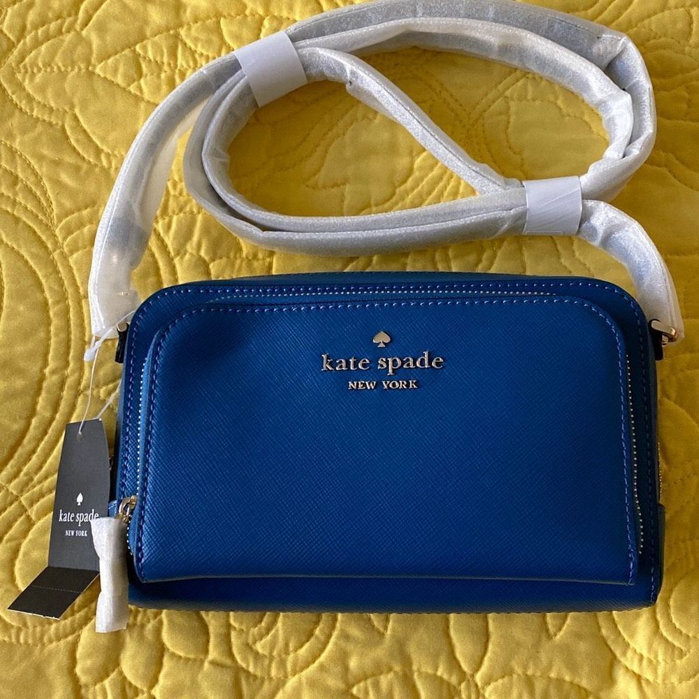 Kate Spade Staci Dual Zip Saffiano Leather Crossbody Bag, Sapphire Ice, NWT WLR0 - Picture 3 of 7